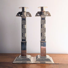 Load image into Gallery viewer, Ceylonese Silver Column Candlesticks