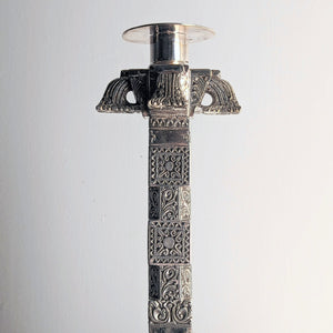 Ceylonese Silver Column Candlesticks