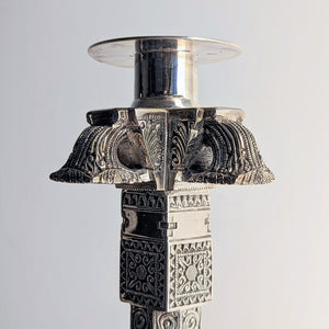 Ceylonese Silver Column Candlesticks