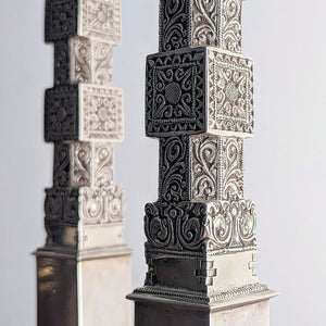 Ceylonese Silver Column Candlesticks