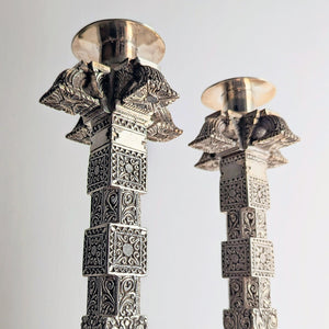 Ceylonese Silver Column Candlesticks